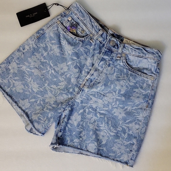 Rag & Bone High Waist Denim Shorts in Floral Print - Picture 4 of 12